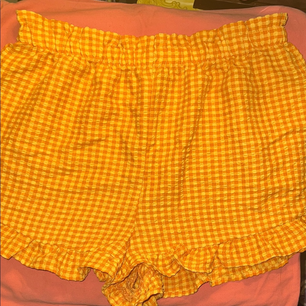 Wild Fable Yellow Checkered High Waist Shorts